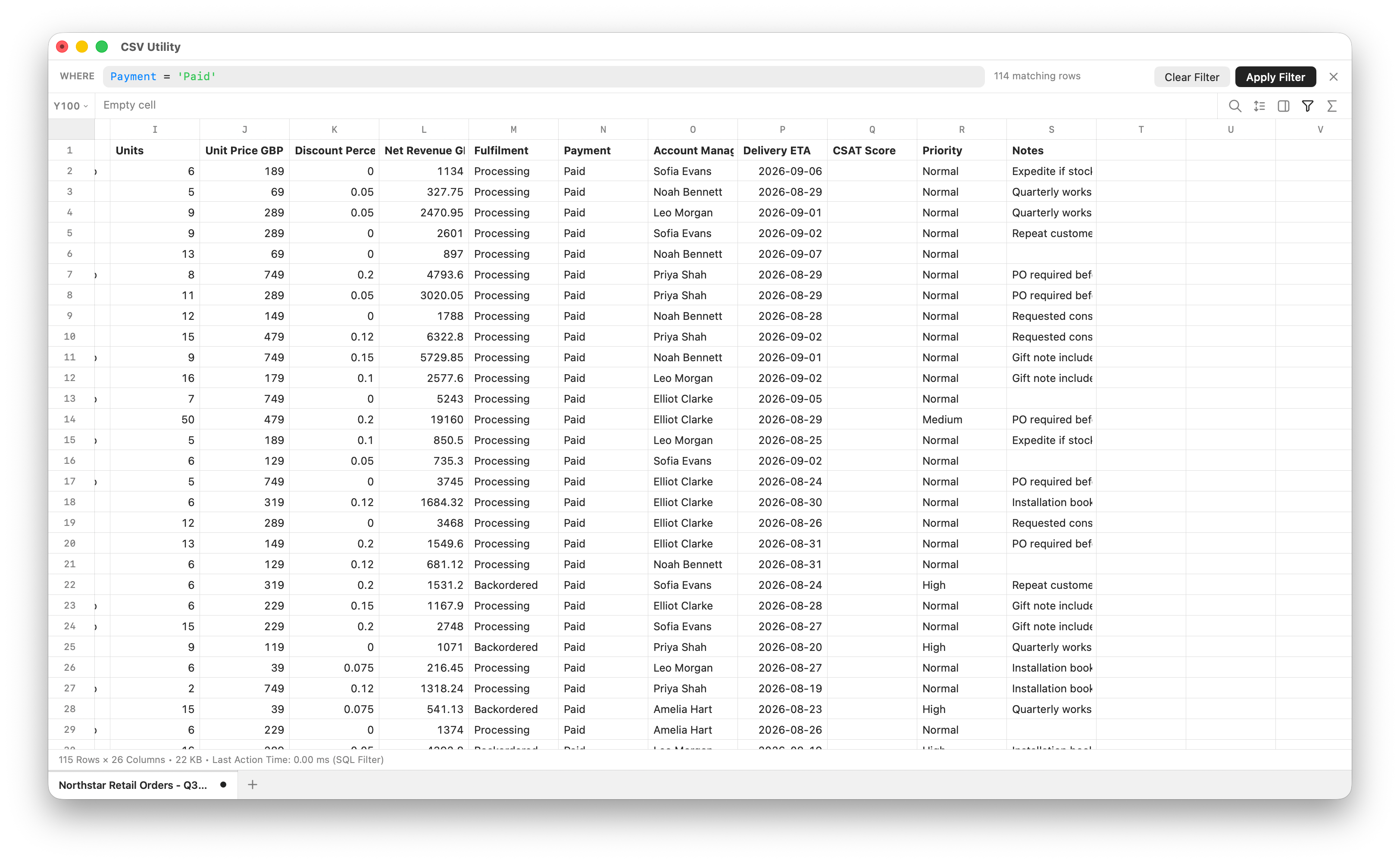 CSVUtility Filtering rows with a SQL WHERE clause on payment status